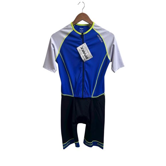 NWT SPARX Men’s Triathlon Skinsuit Large Blue Cycling / Tri Suit Zip Front - Picture 10 of 14